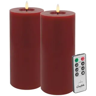 LC Home LED-Kerze LED Kerzen Set Winter Echtwachs Timerfunktion Fernbedienung dimmbar (Set, 2-tlg., LED Kerzen Winter, Teelicht und Stumpenkerze mit Reflexionsspiegel), LED Kerzen mit Timerfunktion Fernbedienung Dimmbar rot