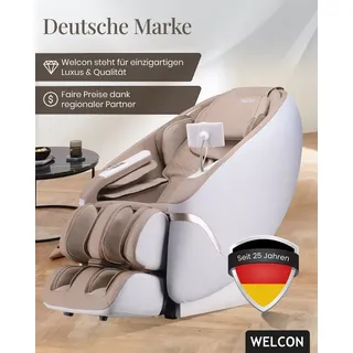WELCON Massagesessel WELCON Maxxcare 4D Massagesessel mit Wärme & Fußmassage, Extrabreite Sitzfläche 54 cm beige|braun