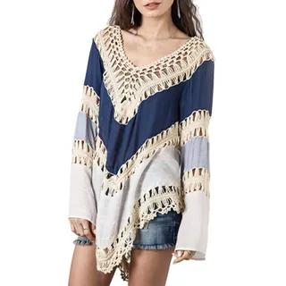 HIMONE Damen Strandponcho Sommer Überwurf Kaftan Strandkleid Bikini Cover Up (One Size,Blau)