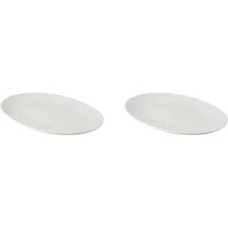 2 x palmer White Delight Teller flach oval im Set, Porzellan, 30 x 21,5 cm, weiß glänzend, randlos coupe modern, für modernes Servieren von Speisen
