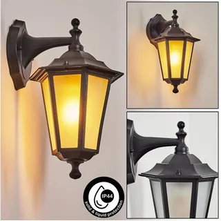 hofstein Außen-Wandleuchte Wandlampe abwärts in antikem Look aus Metall/Glas in Schwarz/Milchglas, ohne Leuchtmittel, Wandleuchte im klassischen Landhaus-Stil, E27, ohne Leuchtmittel, IP44 schwarz