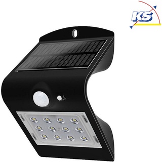 HWH LED Solar-Wandleuchte mit PIR-Sensor, IP65, 1.5W 3000K 220lm 120°, inkl. Akku, 2 Modi, Schwarz BLU-48873