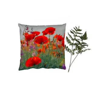 MuchoWow Dekokissen Mohn - Blumen - Rot - Lila - Wiese, Zierkissen, Deko Kissen mit Füllung, Sofakissen, 60x60 cm bunt Quadratisch | 60 cm x 15 cm x 60 cm