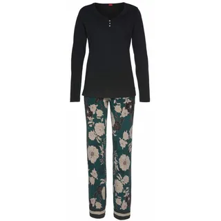 S.Oliver Damen Pyjama schwarz-dunkelgrün Gr.36/38