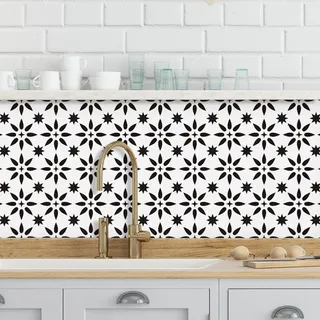 Mosaikfliesen Schwarz Weiß Geometrie Klebefliesen Küche Wasserdicht PVC Fliesensticker Abziehen und Aufkleben Tile Sticker für Bad Schrank Möbel Wanddekor Fliesenaufkleber 10x10cm /10 Stück