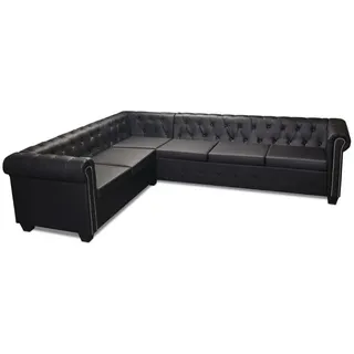 vidaXL Chesterfield-Ecksofa 6-Sitzer Kunstleder Schwarz