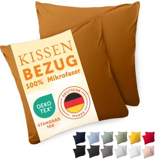 Blumtal Kissenbezug 80x80 cm im 2er Set weich - Oeko-TEX zert. Mikrofaser Kopfkissenbezug 80x80 cm - Kissenbezüge 80x80 - Kopfkissen 80x80 Bezug - Kissen 80x80 Bezug - Kopfkissenbezüge 80x80 Braun