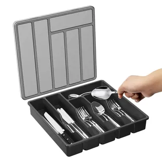 Zibeem Besteck Organizer Besteck Tablett Mit Deckel, Schubladen Utensilien Aufbewahrungstablett, 6 Fächer, Abgedeckter Besteck Und Besteckkasten Abgedeckte Aufbewahrungsbox Für Besteck Und Besteck