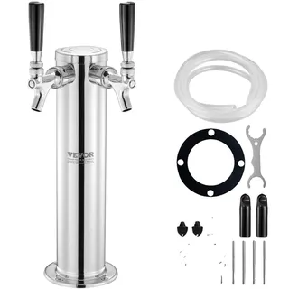 Vevor Bierzapfturm mit zwei Zapfhähnen, Bierfassturm aus Edelstahl, Kegerator-Turm-Kit mit Vormontierten Schläuchen & Selbstschließenden Zapfhähnen für Partys, Bars, Pubs und Restaurants usw.