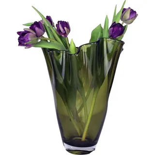 Famanu Glasvase Rechteckig Blumendesign - Olivgrün, 21 cm