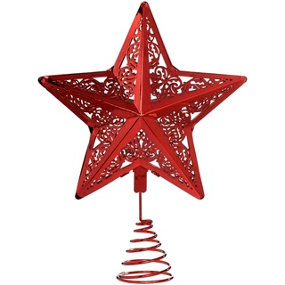 WeRChristmas Star Weihnachten Weihnachtsbaumspitze Dekoration, Plastik, rot, 30 x 23 x 6.5 cm
