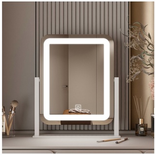 WDWRITTI Kosmetikspiegel LED Schminkspiegel 3Lichtfarben Helligkeit dimmbar Touch Tischspiegel (Make Up Spiegel Rechteckig, 360° Drehbar), Umweltschutz Spiegel, energiesparender weiß