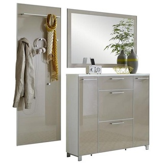 Garderobe, Weiß, Taupe, Glas, Holzwerkstoff, 3-teilig, 190x195x31 cm, Garderobe, Garderoben-Sets