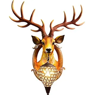 LANMOU Dimmbar Innen Wandleuchte mit Fernbedienung und E27 LED-Lampe, Deer Design Fairy Lamp Harz Wandlampe für Kinderzimmer, Schlafzimmer, Bett, Wohnzimmer, Büro, Wanddeko,Braun
