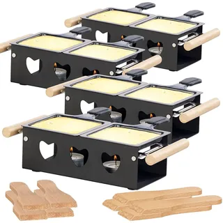 Rosenstein & Söhne Raclette ohne Strom: 4er-Set Teelicht-Raclette für 2 Personen, mit Schabern und Teelichtern (Grills mit Teelichter, Faltbares, Grill)