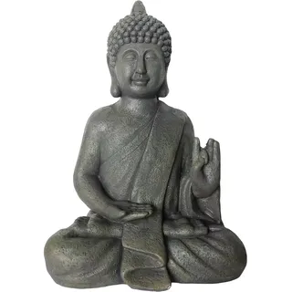 Relaxdays Buddha Figur 52 cm, Gartenfigur, Vintage Dekofigur Wohnzimmer, wetterfest, frostsicher, anthrazit