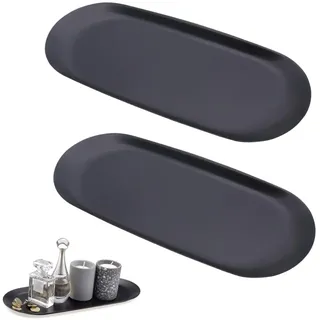 2 Stück Tablett Schwarz - Deko Tablett Klein, Badezimmer Tablett, Ablagefach für Verwendung als Obstschale, Schmuckschale, Dessertschale, Kerzenständer (23x9.5cm)