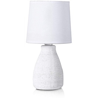 BRUBAKER Tischlampe Nachttischlampe - 28 cm - Weiß - Keramik Lampenfuß - Baumwoll Schirm - Landhaus Shabby Chic