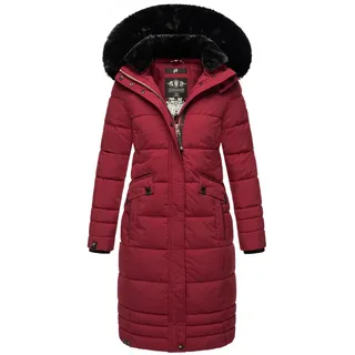 Navahoo Damen Wintermantel Warmer Steppmantel lang mit Abnehmbarer Kapuze Fahmiyaa Bordeaux Gr. XL - XL
