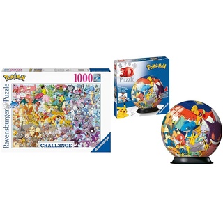 Ravensburger Puzzle 15166 - Pokémon - 1000 Teile Puzzle & Ravensburger 3D Puzzle 11785 - Puzzle-Ball Pokémon - 72 Teile - Puzzle-Ball für Pokémon Fans ab 6 Jahren