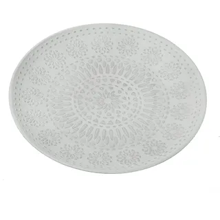 MARELIDA Dekoteller - Dekoschale mit Muster - MDF Holz - D: 34,5cm - weiß (Blumenmuster)