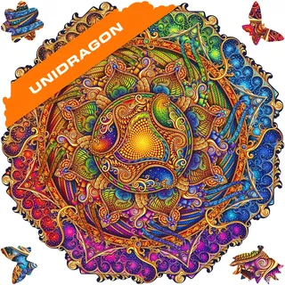 UNIDRAGON Original Holzpuzzle — Mandala Inexhaustible Abundance, 350 Teile, King Größe 13 x 13 Zoll (33 x 33 cm) Schöne Geschenkverpackung, Einzigartige Form Erwachsene und