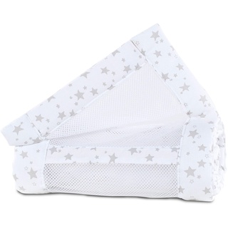 babybay Nestchen Mesh-Piqué / Bettumrandung für Beistellbett / Stoßschutz für Baby Bett, passend für Modell Original, weiß Sterne perlgrau
