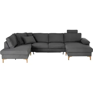 3C Candy Wohnlandschaft Lecce, wahlweise PUR-Schaumstoff oder Tonnentaschenfederkern U-Form, Bettkasten in Umbauecke und Longchair, sowie Querschläfer im 2-Sitzer schwarz