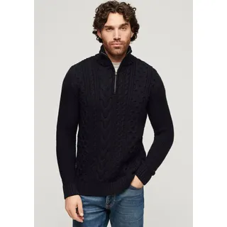 Strickpullover SUPERDRY "Jacob Cable Knit Half Zip", Herren, Gr. XL, blau (eclipse navy), Strick, Obermaterial: 70% Polyacryl, 30% Wolle, unifarben, modisch, slim fit, Rundhals, Langarm Bündchen, Pullover