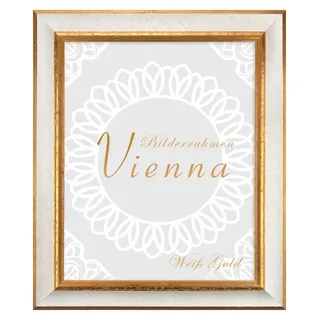 Einzelrahmen Bilderrahmen Vienna, (1 Stück), 45x60 cm, Weiß Gold, Holz weiß 45 cm x 60 cm