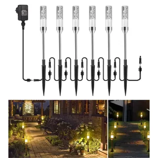 ECOWHO 6er Set Warmweiß LED Gartenleuchtung mit Erdspieß IP65 Wasserdicht Gartenstrahler mit Strom, Erweiterbar Gartenleuchte mit Kabel, Gartenlampe außen für Outdoor Garten Rasen Hof