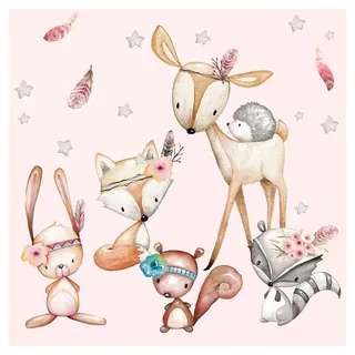 Little Deco Wandtattoo Waldtiere mit Sternen & Federn DL488 M - 91 x 59 cm (BxH)
