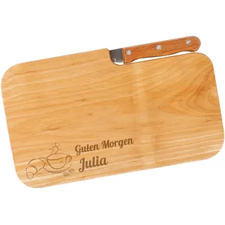 Cera & Toys® Frühstücksbrett aus Holz mit Messer und gratis Gravur des Namens - Guten Morgen