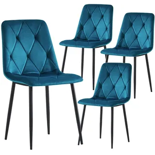 B&D home Esszimmerstühle VICKA 4er Set, Polsterstuhl Küchenstuhl für Küche, Esszimmer, Wohnzimmer, Büro, Industrial modern elegant Design, Samtstoff Petrol, 11120-PETR-4