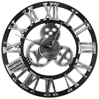 HAITANG Große Wanduhr im Vintage-Stil,schwarz Wanduhr rund, Metall Geräuschlos Nicht tickend batteriebetrieben, 45CM römische Ziffern, Uhren für Wohnzimmer, Schlafzimmer, Küchen Dekoration