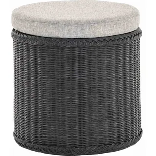 Krines Home Wäschekorb Rattan Sitzhocker mit Stauraum Rund Badhocker Sitz gepolstert Deckel, mit gepolstertem Deckel, mit herausnehmbarem Inlett schwarz