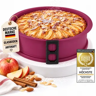 GOODS+GADGETS® Springform Silikon 23cm, Backform mit Servier-Glasboden | Kein Ankleben, antihaftbeschichtete Silikon Backform, Thermo-Glasboden zum Servieren, runde Kuchenform, spülmaschinenfest