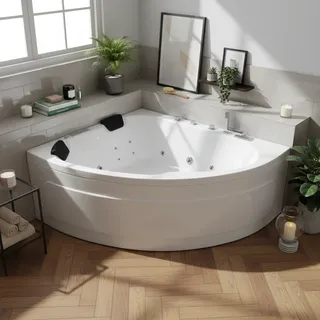 Indoor Whirlpool Raumsparbadewanne 180x130 Links cm, 13 Massagedüsen LED, freistehend / Einbau, 2 Personen, Caribia DELTA XL Basic, Made in Germany