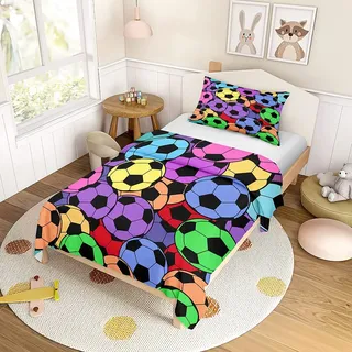 ENEN Bettwäsche-Sets Kinder Bettwäsche Set, Bettbezug mit Kissenbezug, 3D Fußball Kuschel Bettwäsche mit Reißverschluss Für Mädchen und Jungen (Farbiger Fußball,220x260cm)