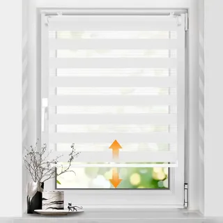 SBARTAR Doppelrollo schnurlos Klemmfix Rollos für Fenster ohne Bohren & zum Bohren, Weiß B95 x H130 cm (Stoffbreite 95 cm), Drücken Und Ziehen Springrollos, Lichtdurchlässig Aber Blickdicht