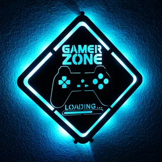 Wandlampe "GAMER ZONE" mit LED-Beleuchtung | Wanddeko für Gamer | Geschenk-Idee für Zocker | Farb- und LED-/RGB-Optionen | M (41x41cm)