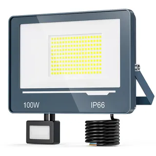 TOPAUBUB LED Strahler mit Bewegungsmelder Außen 100W 10000LM 1 Stücke - IP66 Wasserdicht LED Scheinwerfer 230V mit Bewegungsmelder Außen, 6500K Fluter Flutlichtstrahler Aussenstrahler für Garten
