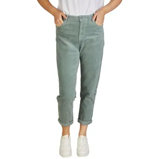 DENIMFY Cordhose Damen Mom Fit High Waist Gerades Bein Stretch DFLisa | Cord Hose Pants Reißverschluss Taschen Einfarbig Grau Rose Blau Beige Grün S M L XL XXL - XL