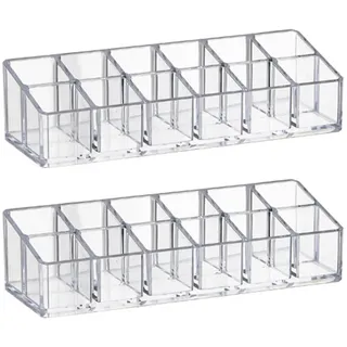 Transparenter 2 Stück Organizer aus Kunststoff, Lippenstift | Fachaufteilung für Kosmetik, Nagellack Aufbewahrung und Lipgloss, Salon und Schminktisch Geeignet