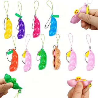 10 Stück Squeeze Toy Fidget Spielzeug, Antistress Knautschi in Erdnuss Und Edamame Form, Bunte Fidget Toys Für Erwachsene, Tragbare Entspannung Für Büro Und Zuhause