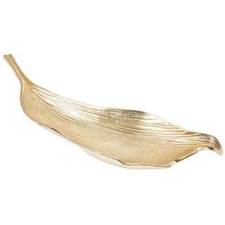 Licht-Erlebnisse Dekoschale JOSEFINA, Metall Handarbeit 64 cm lang in Gold Blatt Design Obstschale goldfarben