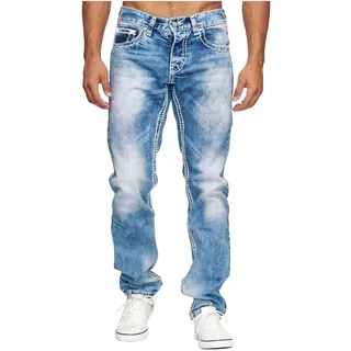Generisch Baggy Jeans Herren Skater Loose Fit Stretch Baggy Hose Hose Mit Weitem Bein Hellblaue Jungs Pants Jeans Hip Hop Große Größen Coole Jeanshose Baggy-Jeans Blau S-3XL