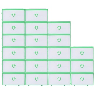 SABUIDDS 20 Stück Schuhboxen mit Schublade Stapelbar Transparent Aufbewahrungsbox Stapelbar Schuh Box Kunststoff Schuhkarton für Männer und Frauen Schuhe Weiß mit Grünem Rand