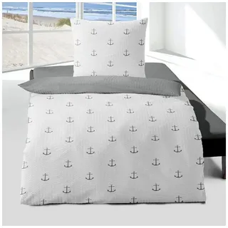 TRAUMSCHLAF Bettwäsche Anker, Seersucker, 2 teilig, maritimes Design in bügelfreier Qualität grau|silberfarben