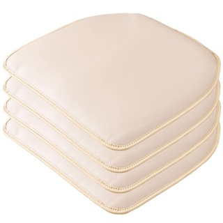 OQOPO Leder-Küchenstuhlkissen,geformtes Sitzkissen und Esszimmerstuhlpolster,43 x 40 cm,rutschfeste Gummirückseite,1/2/4 Packungen (Farbe: Beige,Größe: 4er-Set)